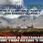 Geothermal energy facility in India with the Indian flag, mountains, and underground heat